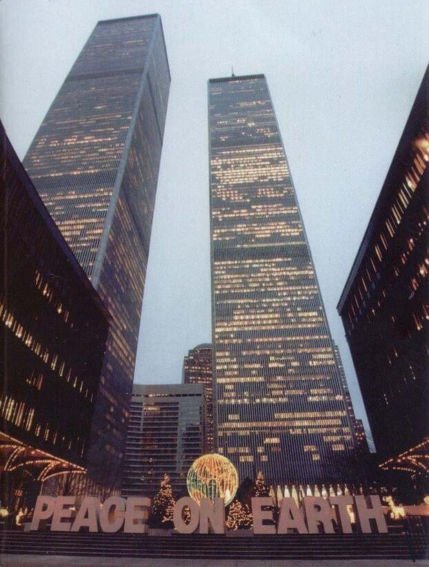 The World Trade Center, celebrating Christmas the year before 9/11 with a "Peace On Earth" display.