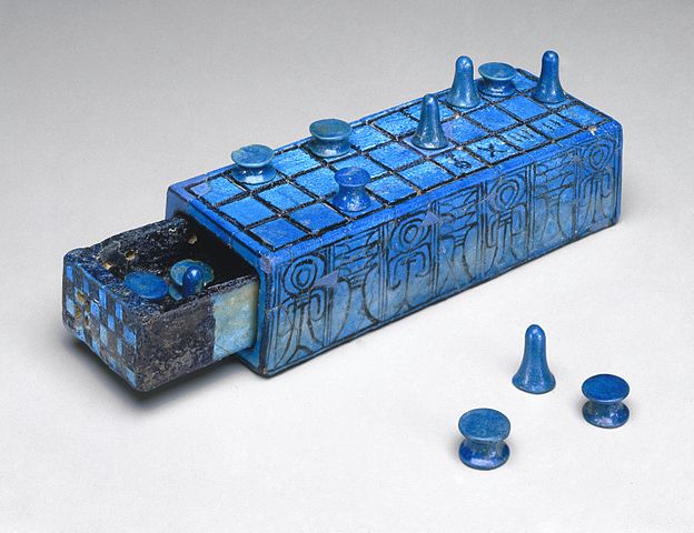 A blue ancient Egyptian game board.