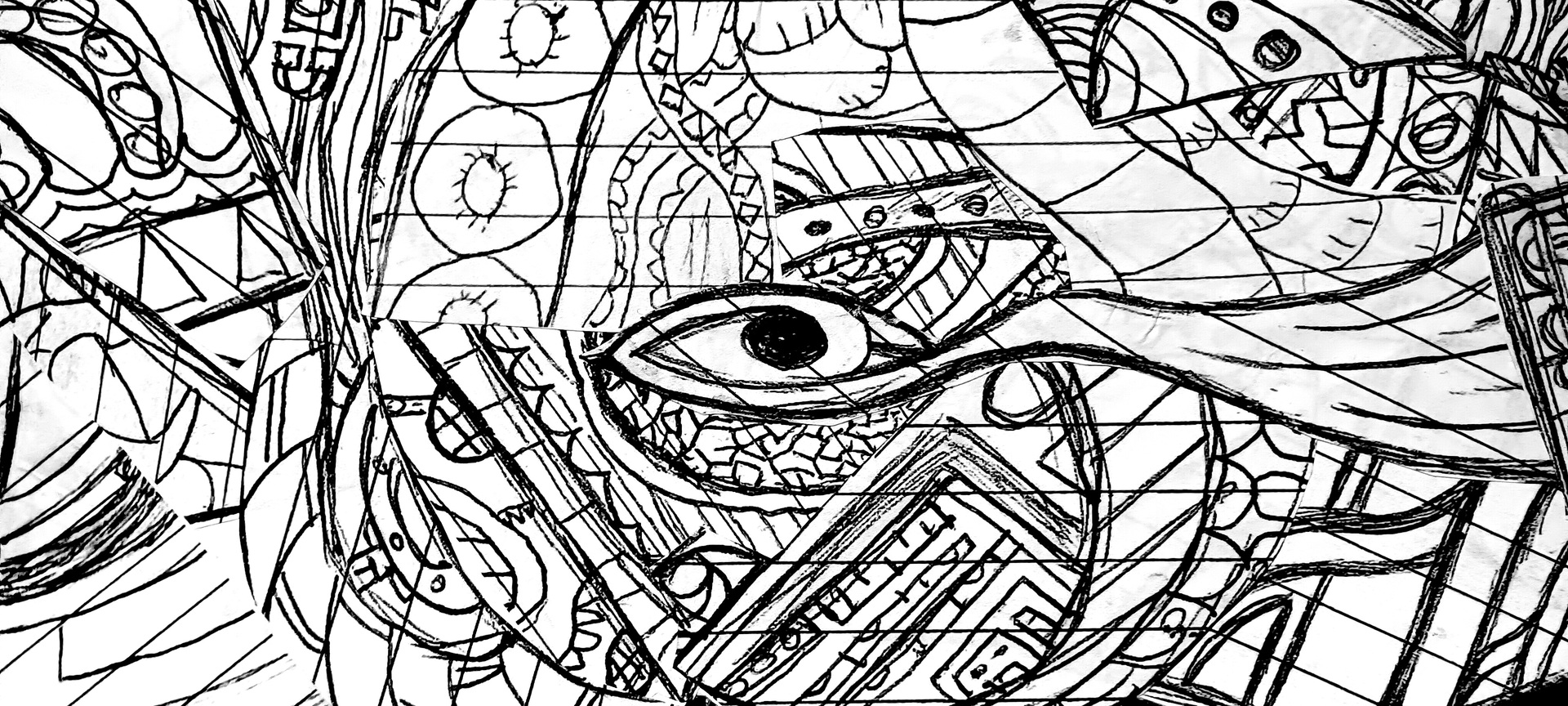 Collaged sketches, an eye in the center